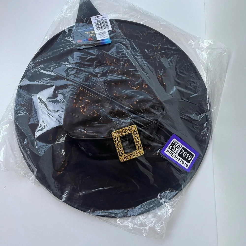 NEW Black Witch Hat with Gold Buckle - Faux Leather Costume